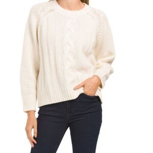 PARRISH LA rowan Cable sweater in snow Size Small NWT Wool Blend